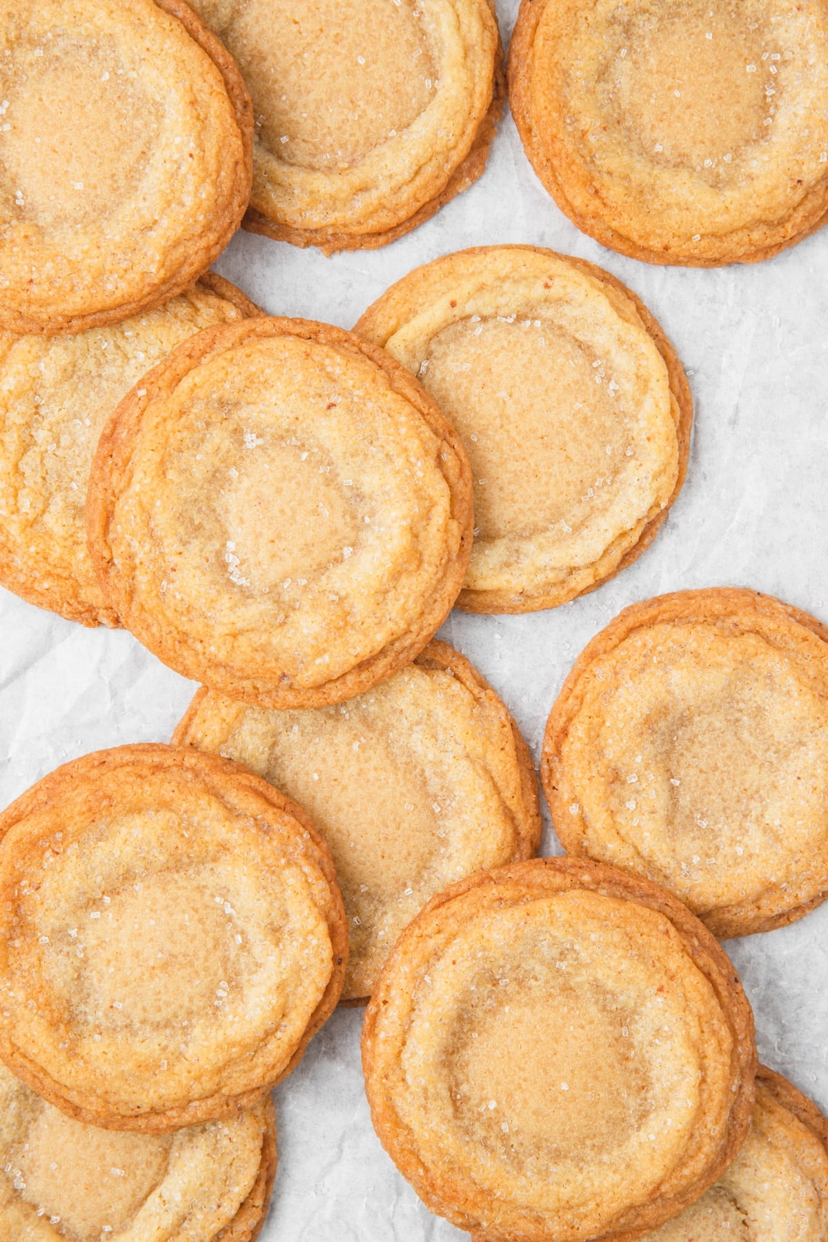 chewy brown butter sugar cookies on parchment