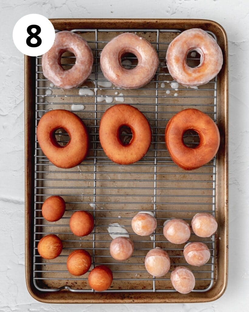 sourdough donuts on cooling rack