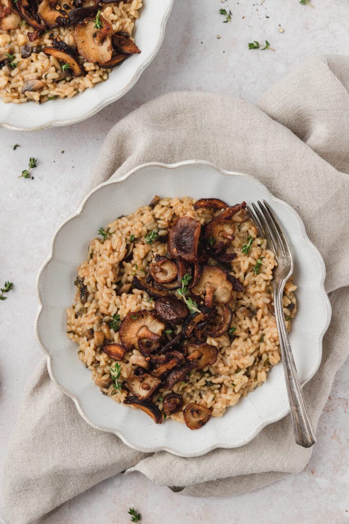 mushroom risotto with crispy shiitakes