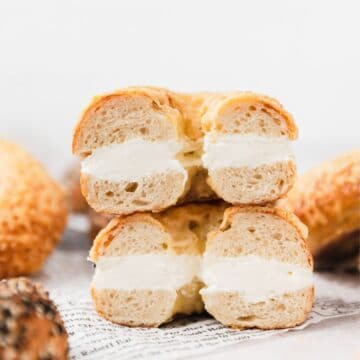 close up of sourdough bagels