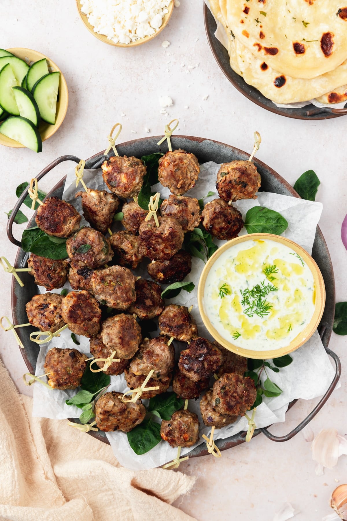 close up shot of greek lamb meatballs