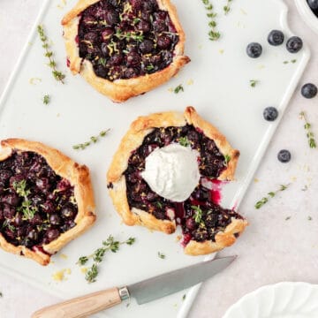 blueberry thyme galettes with vanilla ice cream