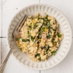 close up shot of bowl of leek and spinach risotto