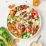 grilled chicken Caesar salad with grilled romaine lettuce