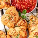 sourdough garlic knots with homemade Pomodoro sauce