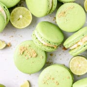 close up shot of key lime pie macarons