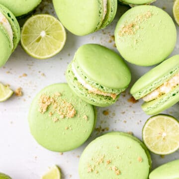 close up shot of key lime pie macarons