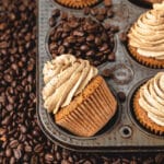close up of espresso cupcakes with coffee beans