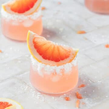 close up shot of grapefruit paloma cocktail