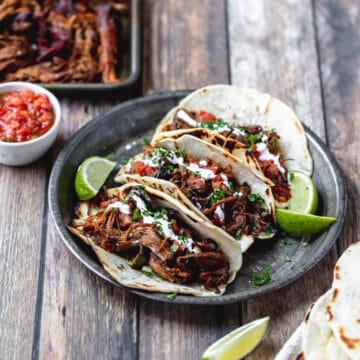 chipotle beer braised beef tacos close up
