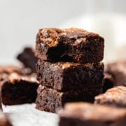 close up shot of chewy halva brownies