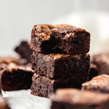 close up shot of chewy halva brownies