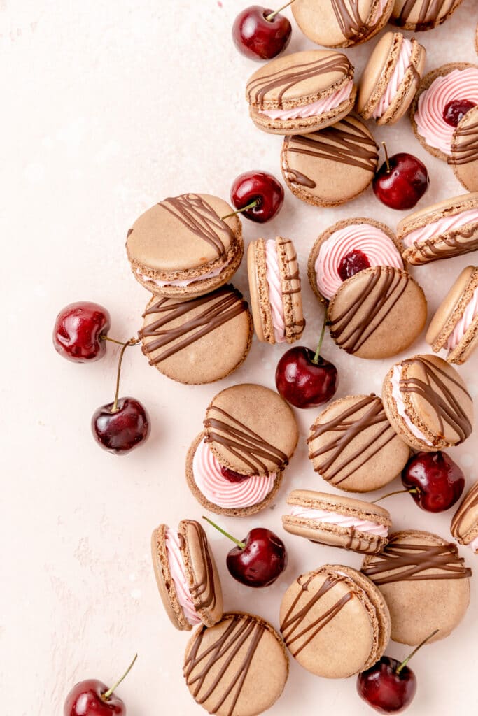 chocolate cherry macarons
