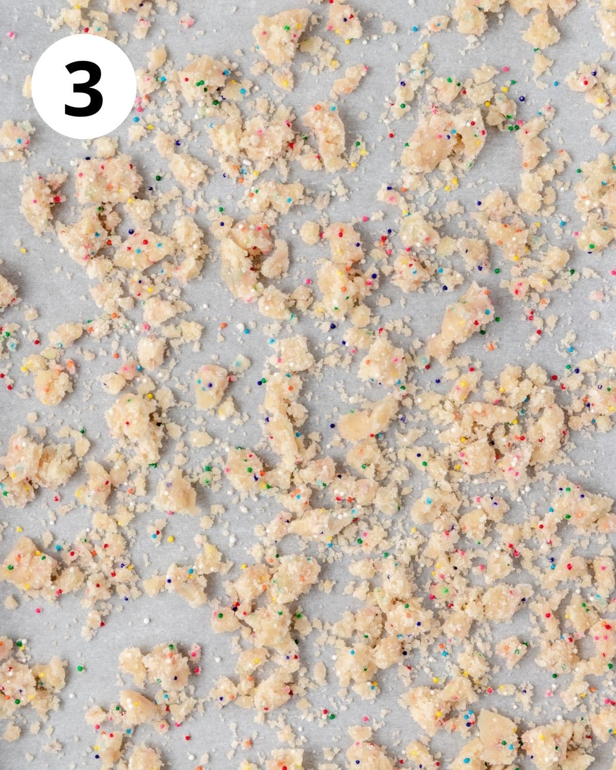 cake crumbs on baking sheet