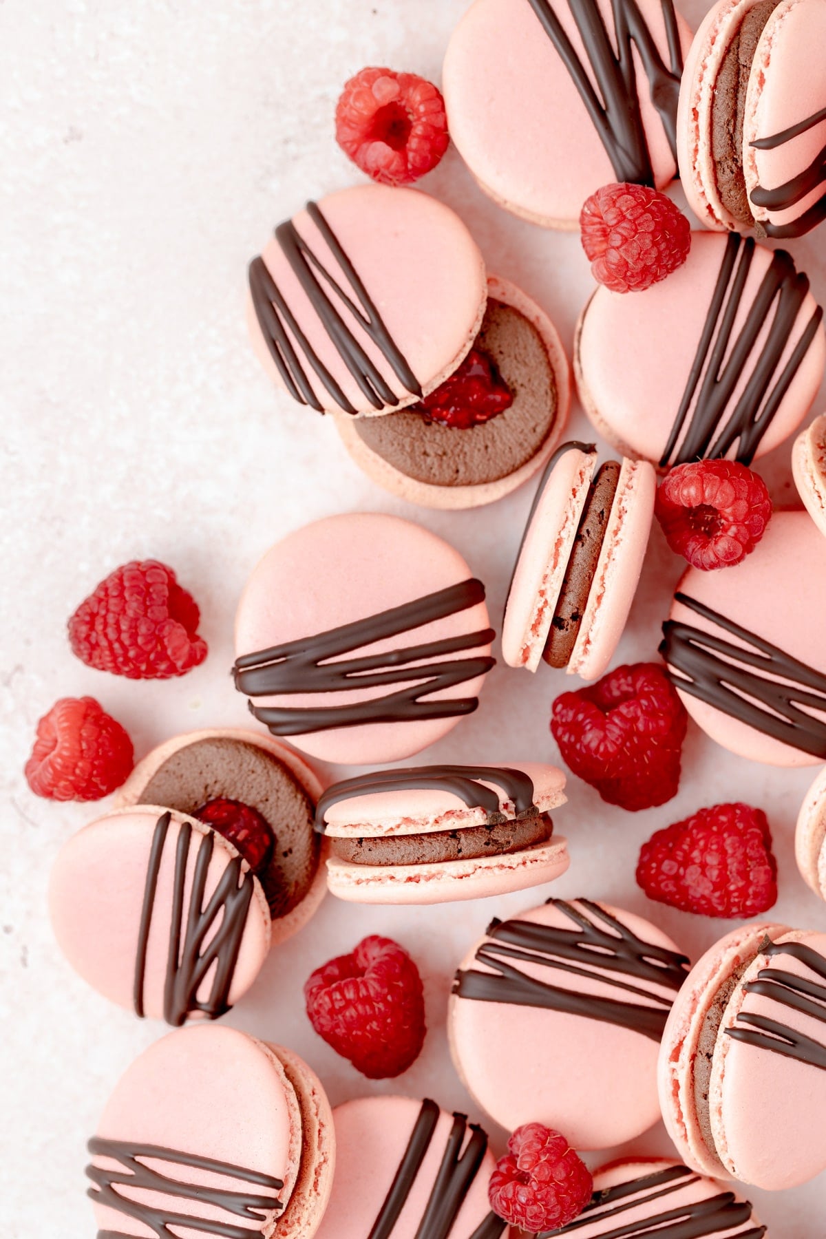 chocolate raspberry macarons with chocolate ganache