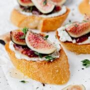 close up of fig and goat cheese crostini