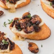 close up of mushroom brie crostini