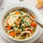 close up of sick day chicken noodle soup