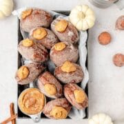 close up of pumpkin cream donuts
