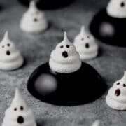 super close up of ghost meringue cookies