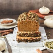 close up of sourdough pumpkin bread