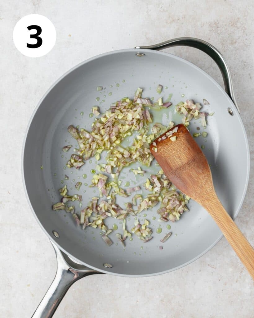 sautéing shallot and garlic in pan
