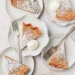 close up of slices of brown butter bourbon chess pie