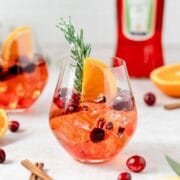 close up of winter holiday aperol spritz