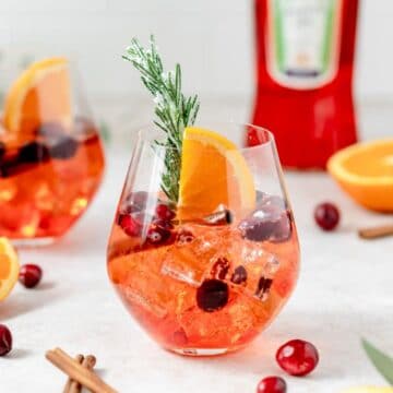 close up of winter holiday aperol spritz