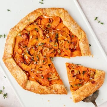 close up of honeynut squash galette