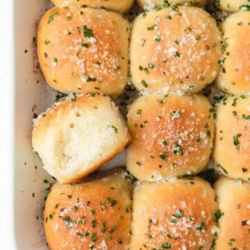 close up of sourdough sour cream chive dinner rolls