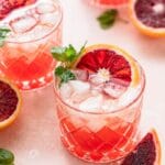 close up of blood orange bourbon smash cocktail