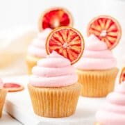 close up of blood orange cardamom cupcakes