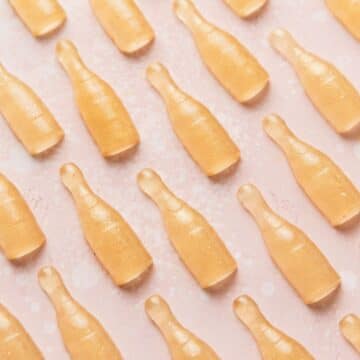 close up of champagne gummies