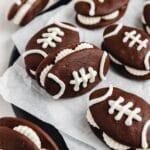 close up of football shaped whoopie pies