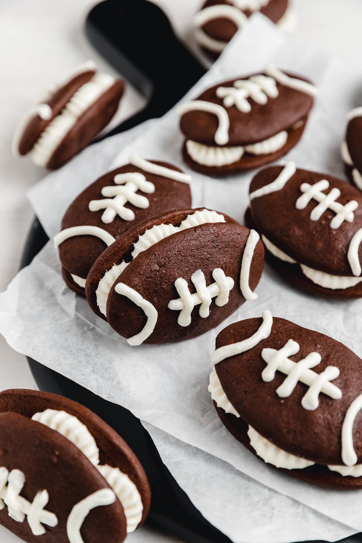 football shaped whoopie pies