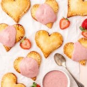 close up of heart shaped strawberry hand pies