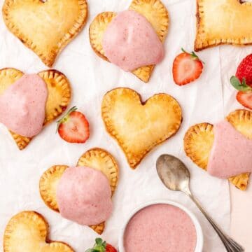 close up of heart shaped strawberry hand pies