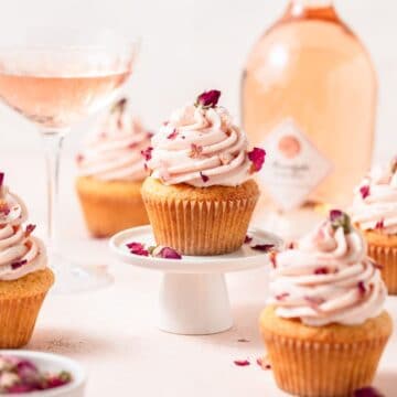 close up of rosé cupcakes