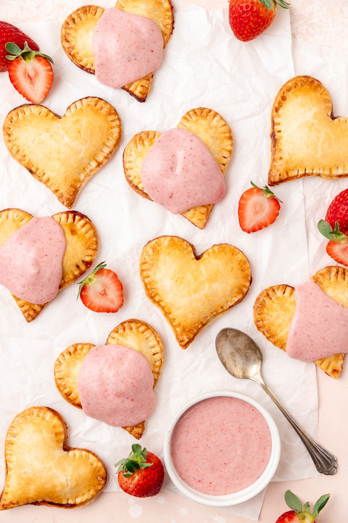 heart shaped strawberry hand pies with strawberry glaze
