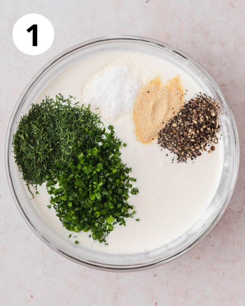 all of buttermilk ranch ingredients in bowl.
