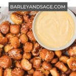 pretzel bites with mustard dip pin.