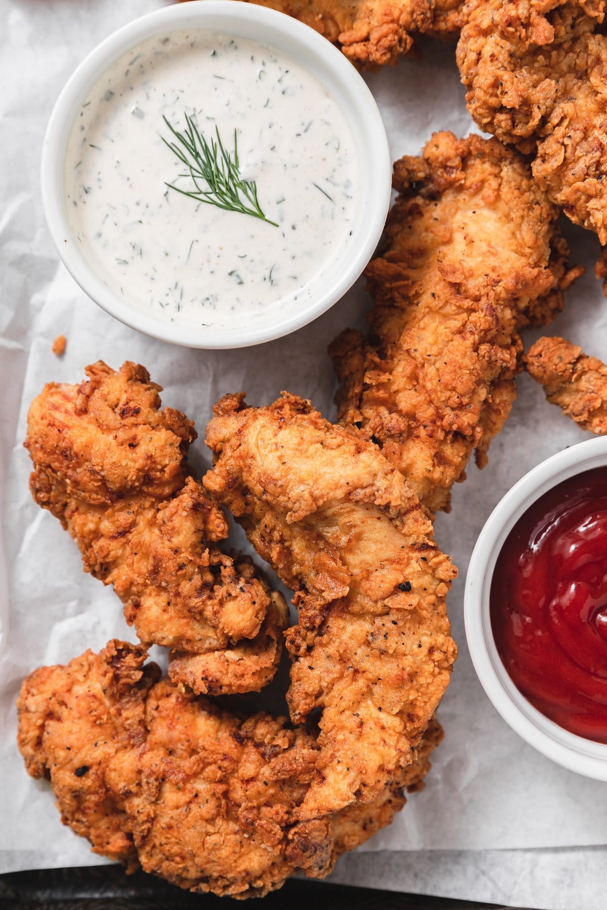 buttermilk fried chicken tenders with ranch.
