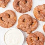 close up of cinnamon sugar pretzels.