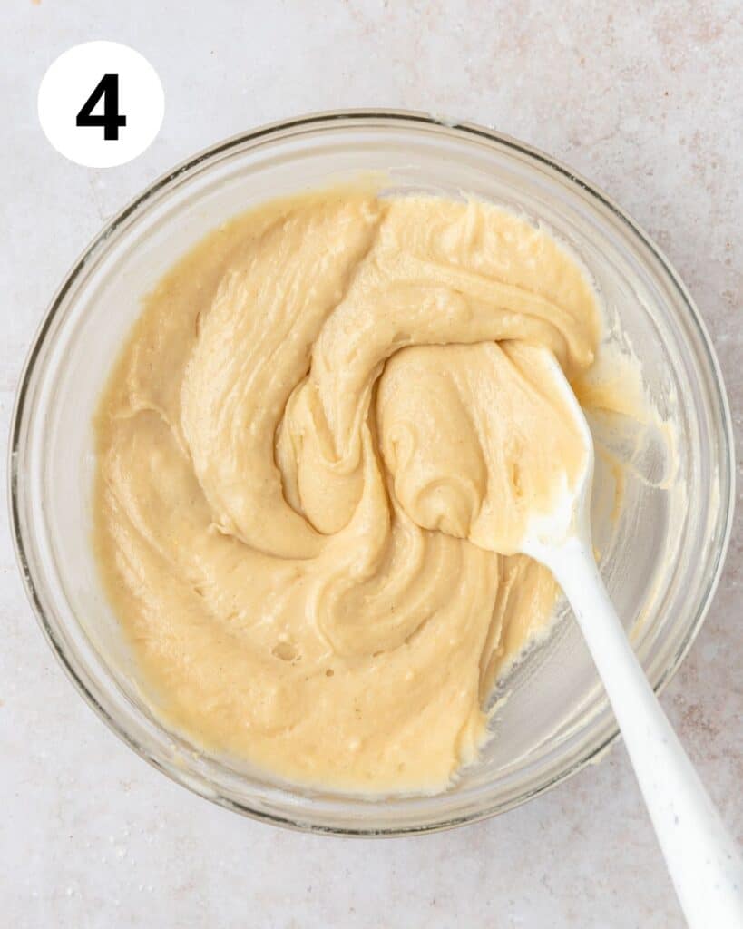 vanilla cake batter in bowl.