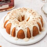 close up of bourbon pecan bundt cake.