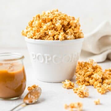 close up of salted caramel popcorn.