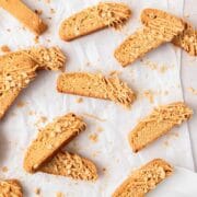 close up of brown butter peanut butter biscotti.