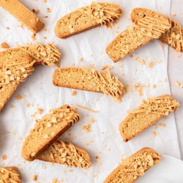 close up of brown butter peanut butter biscotti.