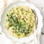 close up of creamy zucchini risotto.